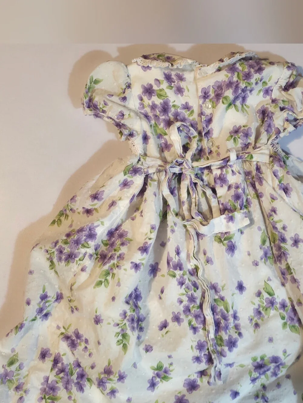 Vintage Rare Editions Toddler Girl 3T Smocked Dress Purple Flowers Lace Trim 03'